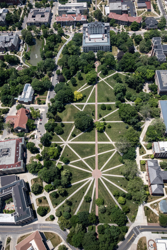 Ariel view of the oval on Columbus campus